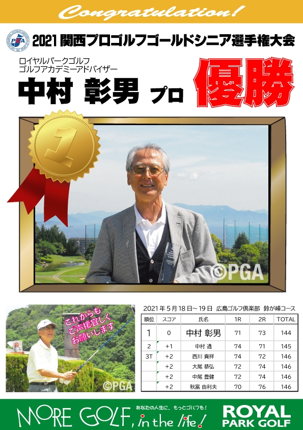 中村彰男プロ【関西プロゴルフゴールドシニア選手権大会】優勝！