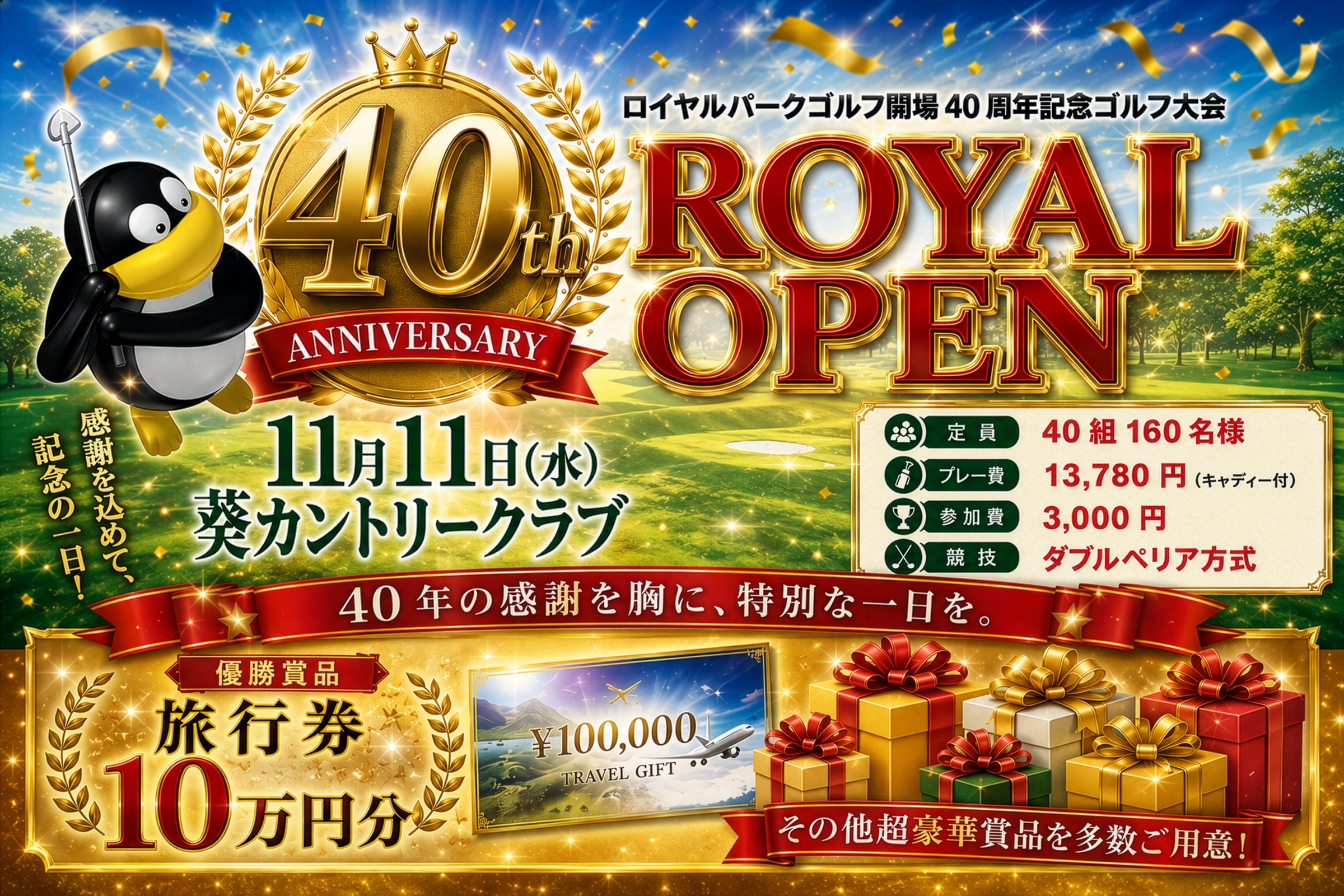 11/11(水)開催【ロイヤルパークゴルフ開場40周年記念ゴルフコンペ参加者募集中】